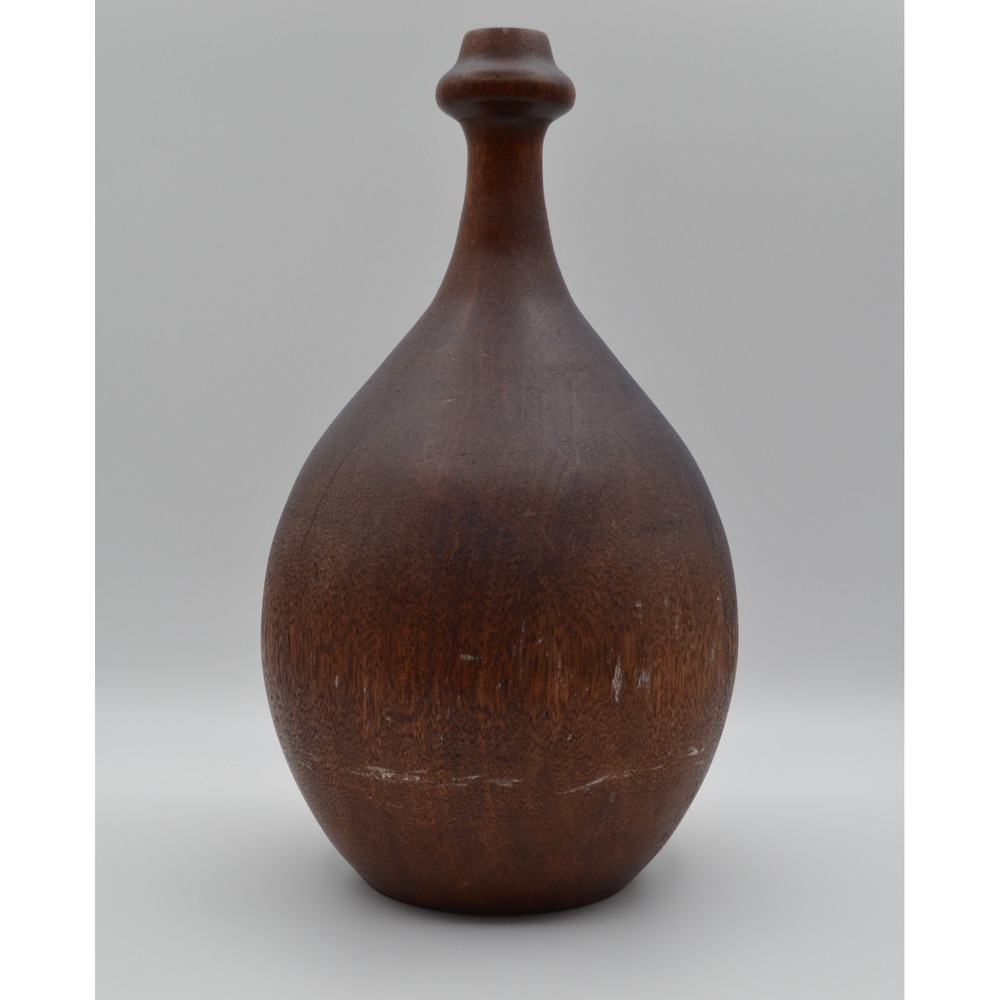 Antique Rare Hand Turned Solid Wood Vase Primitive Bulbous Bottle Decorative 12"